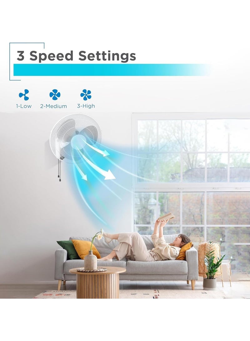 GGEROU 16 Inch Oscillating Wall Mount Fan, Industrial Wall Fan with 5 Blades, 3 Speeds, Adjustable 45° Tilt and 70° Oscillation, Ideal for Home, Bedroom, Gym & Office (Black) - Image 3